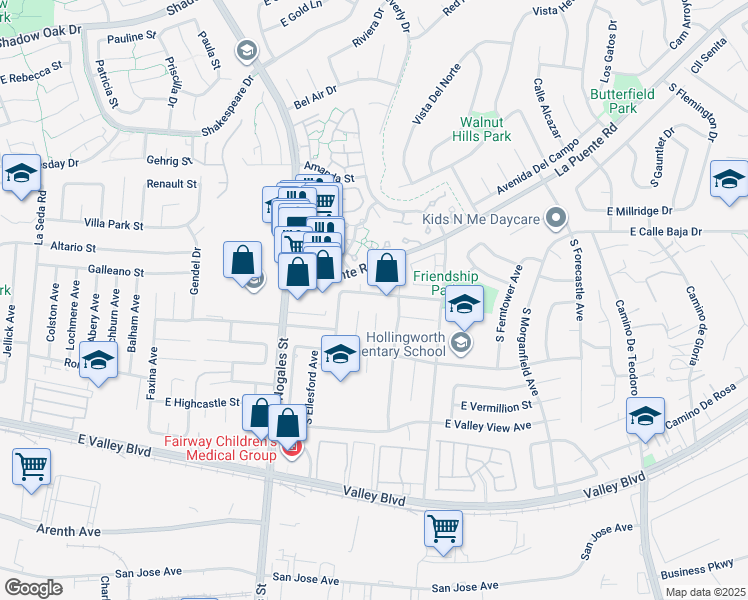 map of restaurants, bars, coffee shops, grocery stores, and more near 19146 East Elberland Street in West Covina