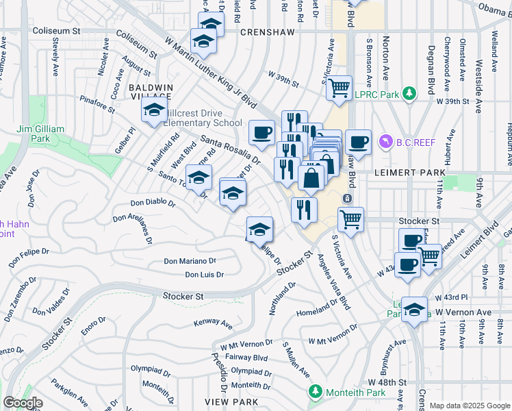 map of restaurants, bars, coffee shops, grocery stores, and more near 4147 Lockland Place in Los Angeles