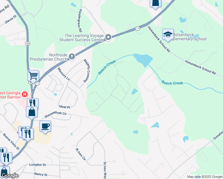 map of restaurants, bars, coffee shops, grocery stores, and more near 440 Banff Drive in Winder