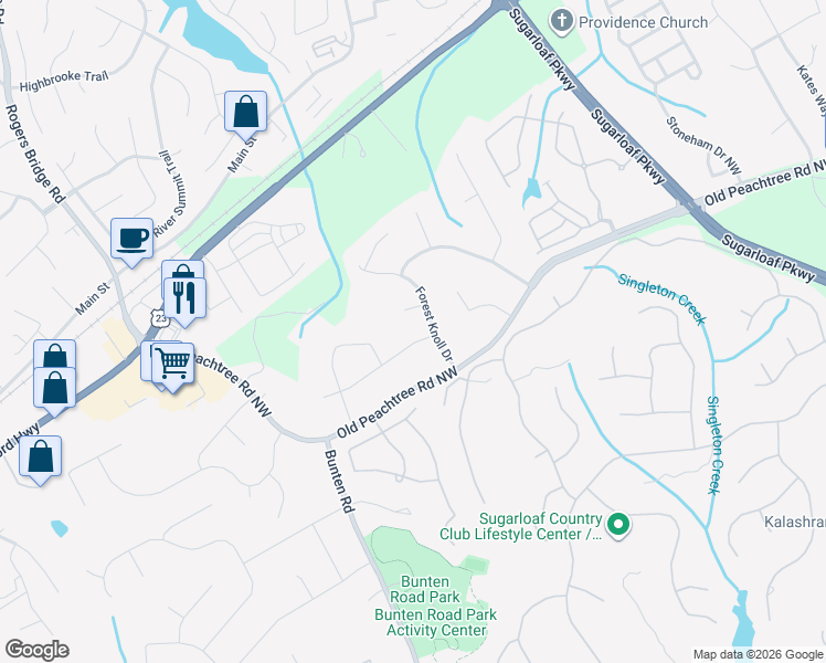 map of restaurants, bars, coffee shops, grocery stores, and more near 2463 Augustus Drive in Duluth