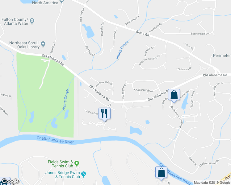 map of restaurants, bars, coffee shops, grocery stores, and more near 4960 Haydens Walk Drive in Alpharetta