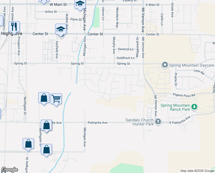 map of restaurants, bars, coffee shops, grocery stores, and more near 501-699 Murphy Avenue in Riverside