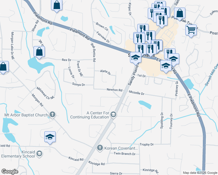 map of restaurants, bars, coffee shops, grocery stores, and more near 2405 Renny Court in Marietta