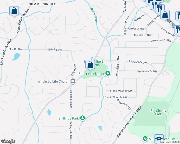 map of restaurants, bars, coffee shops, grocery stores, and more near 2380 Pine Mountain Road in Kennesaw