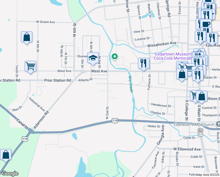 map of restaurants, bars, coffee shops, grocery stores, and more near 120 Jackson Street in Cedartown