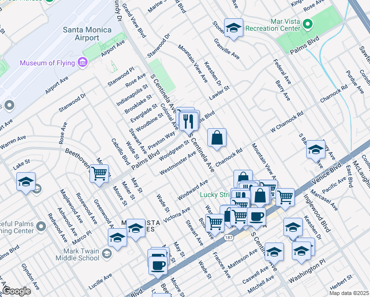 map of restaurants, bars, coffee shops, grocery stores, and more near 12438 Woodgreen Street in Los Angeles