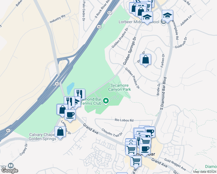 map of restaurants, bars, coffee shops, grocery stores, and more near 22816 Hilton Head Drive in Diamond Bar