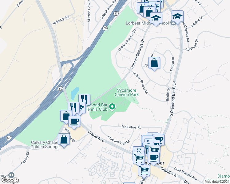 map of restaurants, bars, coffee shops, grocery stores, and more near 22824 Hilton Head Drive in Diamond Bar