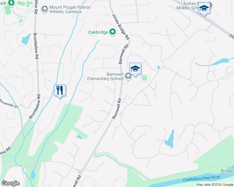 map of restaurants, bars, coffee shops, grocery stores, and more near 625 Mount Victoria Place in Alpharetta