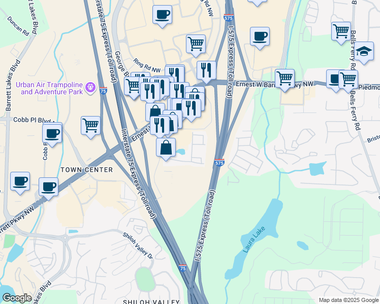 map of restaurants, bars, coffee shops, grocery stores, and more near 2325 Heritage Park Circle in Kennesaw