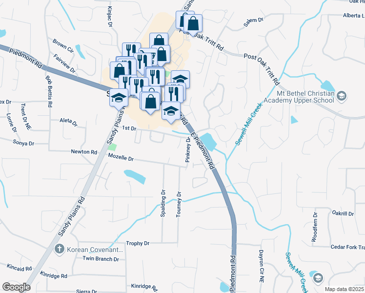 map of restaurants, bars, coffee shops, grocery stores, and more near 2012 Grove Park Court in Marietta