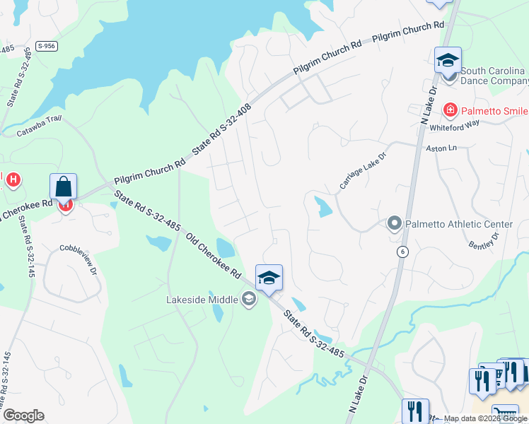map of restaurants, bars, coffee shops, grocery stores, and more near 333 Cherokee Pond Trail in Lexington