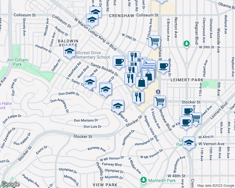 map of restaurants, bars, coffee shops, grocery stores, and more near 4147 Lockland Place in Los Angeles