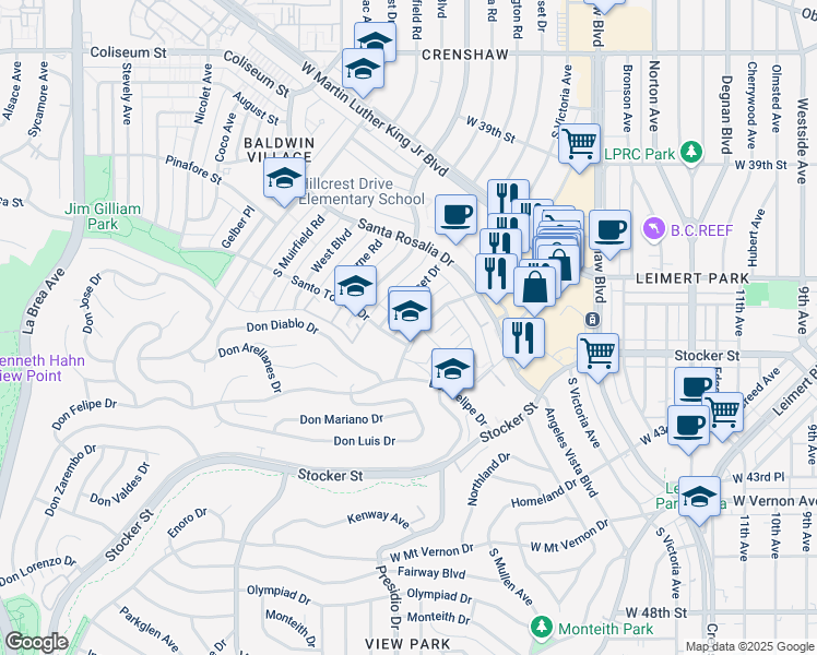 map of restaurants, bars, coffee shops, grocery stores, and more near 4183 Marlton Avenue in Los Angeles