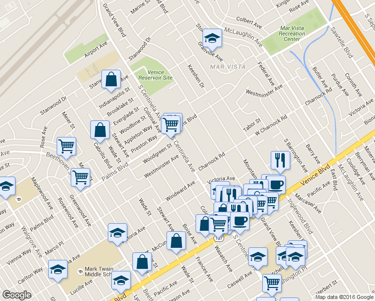 map of restaurants, bars, coffee shops, grocery stores, and more near 3557 Ocean View Avenue in Los Angeles