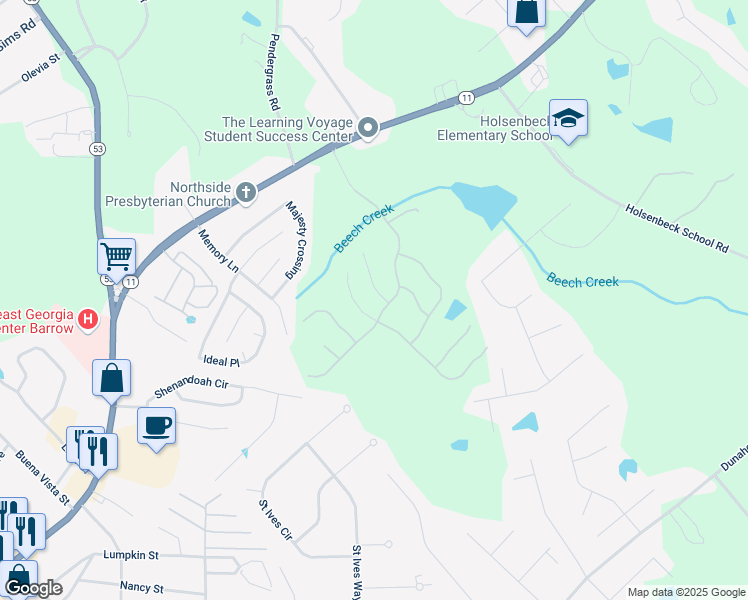 map of restaurants, bars, coffee shops, grocery stores, and more near 442 Banff Drive in Winder