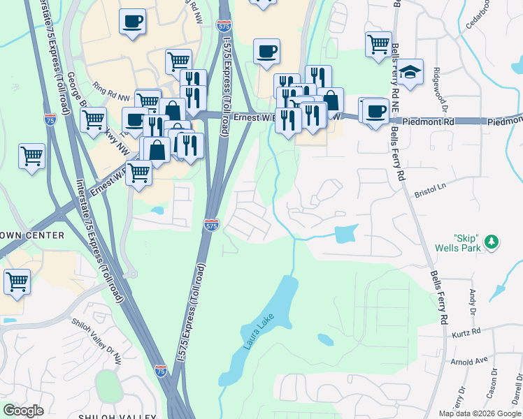 map of restaurants, bars, coffee shops, grocery stores, and more near 219 Cavendar Way in Marietta