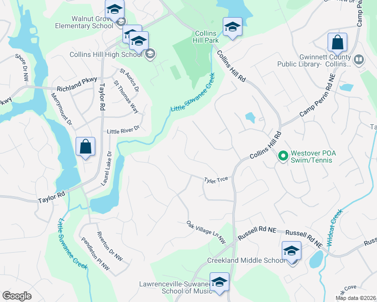 map of restaurants, bars, coffee shops, grocery stores, and more near 2001 Stone Forest Drive in Lawrenceville