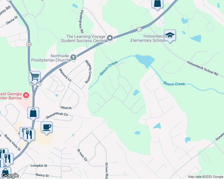 map of restaurants, bars, coffee shops, grocery stores, and more near 442 Banff Drive in Winder