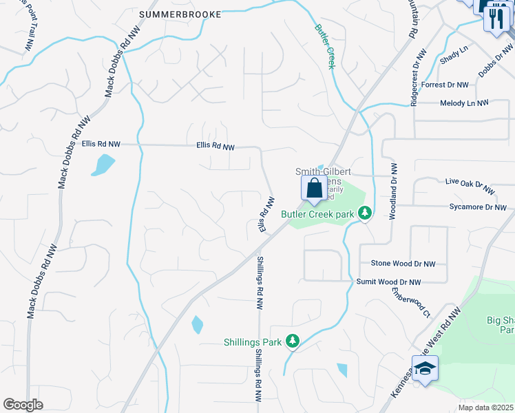 map of restaurants, bars, coffee shops, grocery stores, and more near 2899 Wickford Drive Northwest in Kennesaw