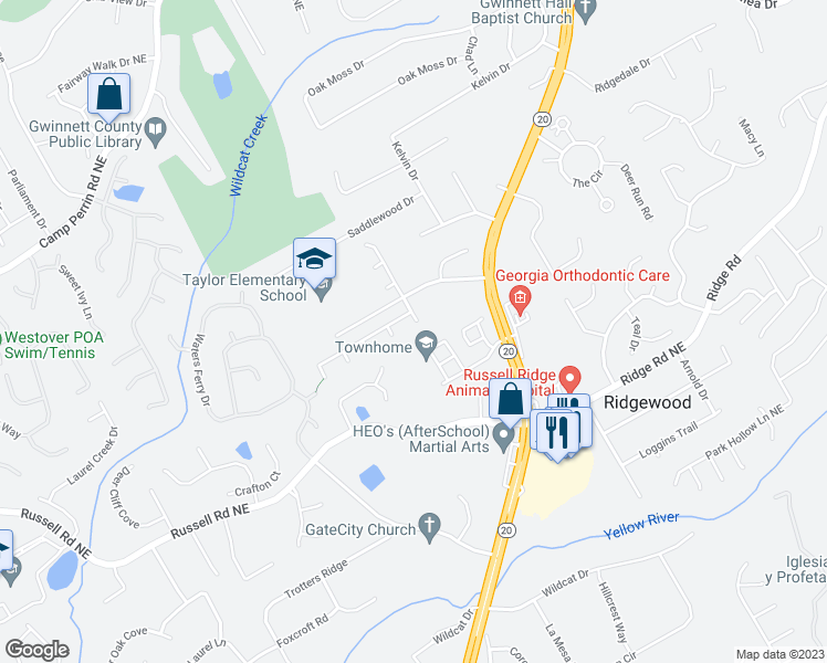 map of restaurants, bars, coffee shops, grocery stores, and more near 1644 Taylor Oaks Drive in Lawrenceville