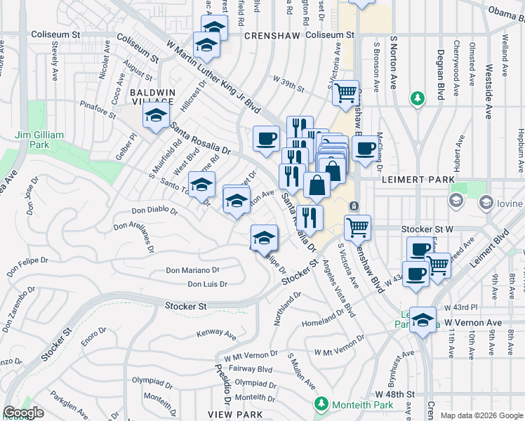 map of restaurants, bars, coffee shops, grocery stores, and more near 4147 Lockland Place in Los Angeles