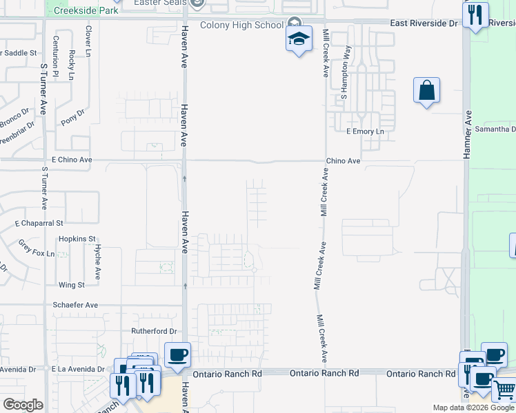 map of restaurants, bars, coffee shops, grocery stores, and more near in Ontario