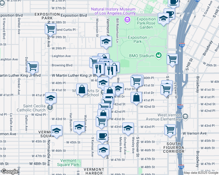 map of restaurants, bars, coffee shops, grocery stores, and more near 4080 Vermont Avenue in Los Angeles