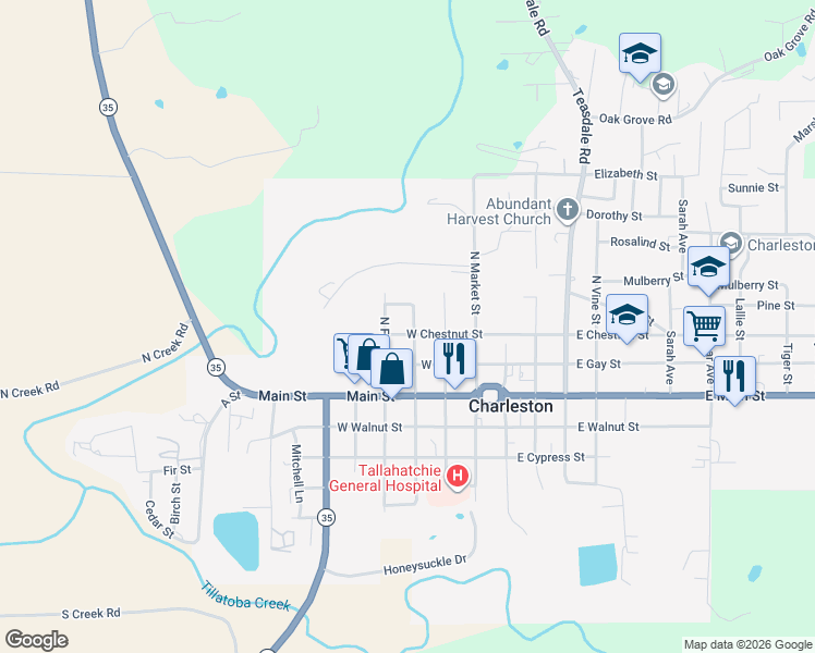 map of restaurants, bars, coffee shops, grocery stores, and more near 306 North Franklin Street in Charleston