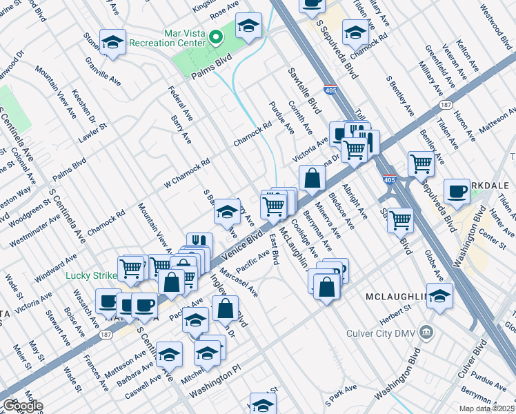 map of restaurants, bars, coffee shops, grocery stores, and more near 3752 McLaughlin Avenue in Los Angeles