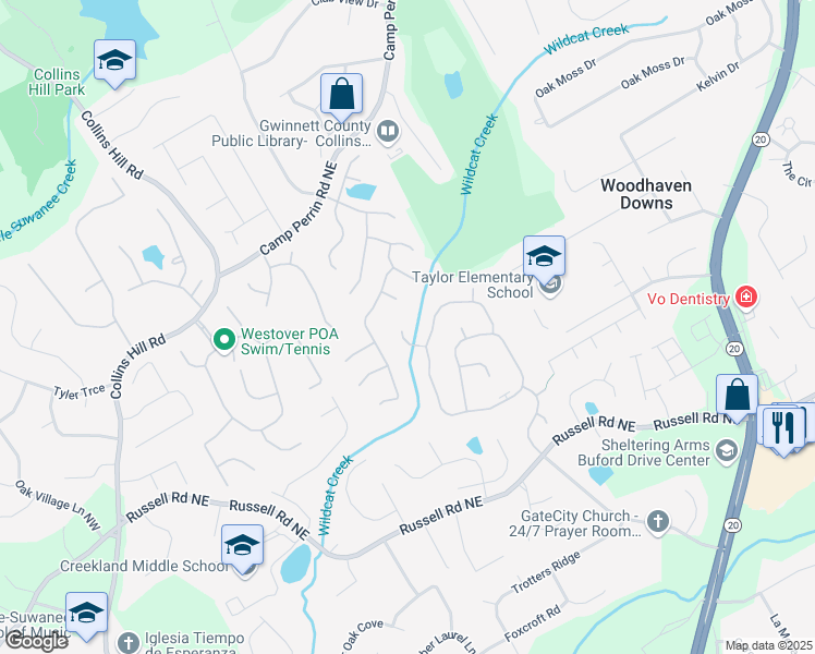 map of restaurants, bars, coffee shops, grocery stores, and more near 121 Clarion Road in Lawrenceville