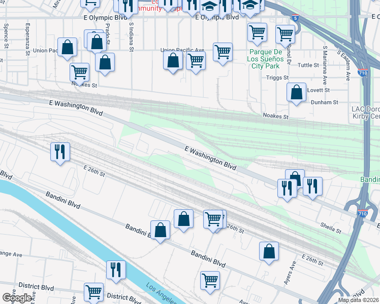 map of restaurants, bars, coffee shops, grocery stores, and more near 4096 East Washington Boulevard in Commerce