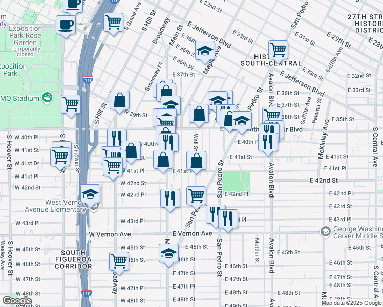 map of restaurants, bars, coffee shops, grocery stores, and more near 4053 Wall Street in Los Angeles
