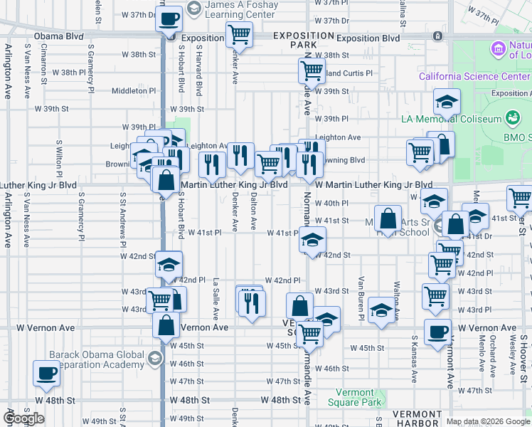 map of restaurants, bars, coffee shops, grocery stores, and more near 4042 Halldale Avenue in Los Angeles
