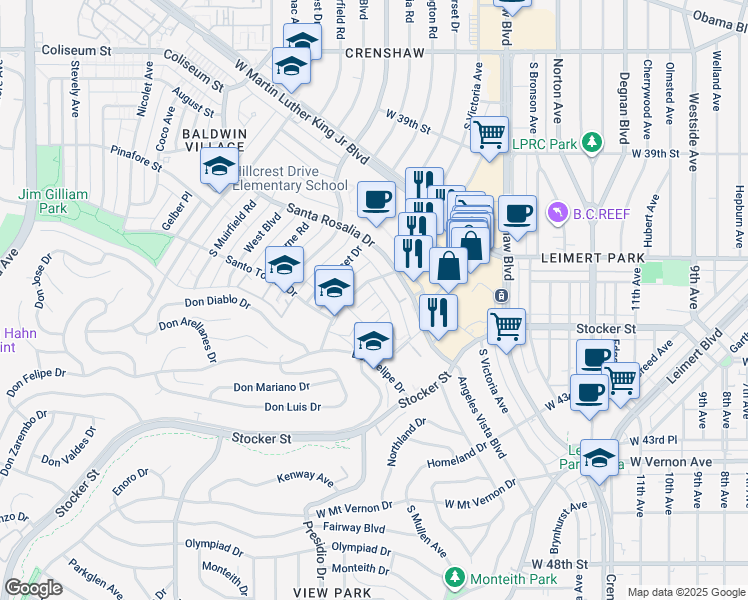 map of restaurants, bars, coffee shops, grocery stores, and more near 4147 Lockland Place in Los Angeles