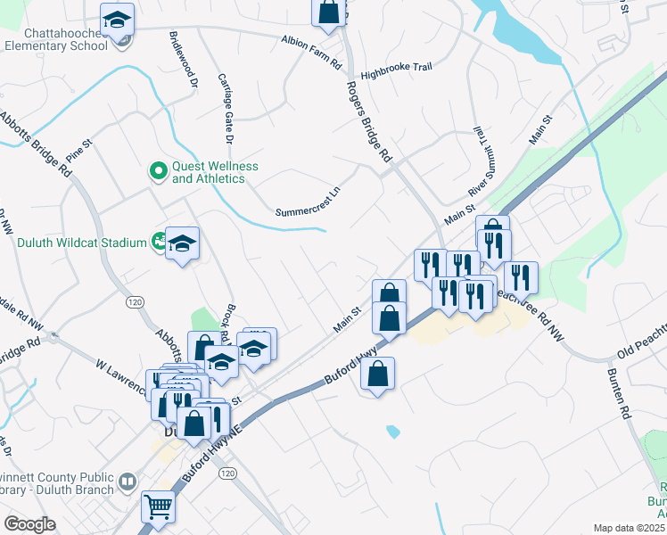 map of restaurants, bars, coffee shops, grocery stores, and more near 3622 North Saint Northwest in Duluth