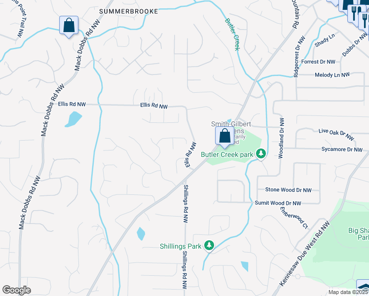 map of restaurants, bars, coffee shops, grocery stores, and more near 2899 Wickford Drive Northwest in Kennesaw