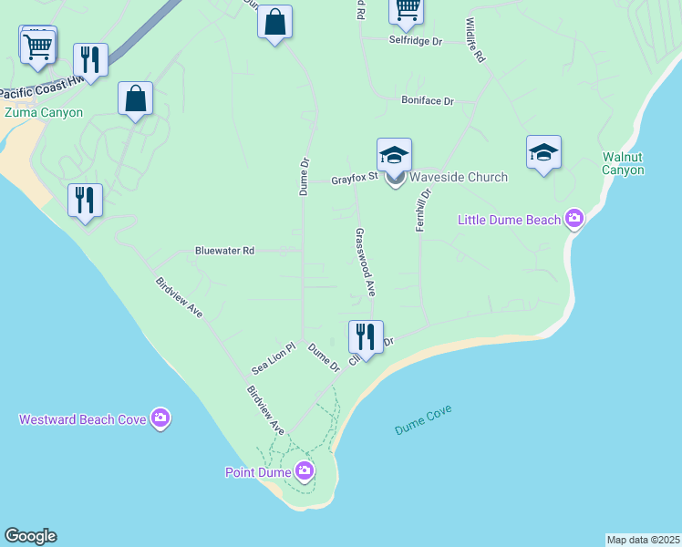 map of restaurants, bars, coffee shops, grocery stores, and more near 7048 Dume Drive in Malibu