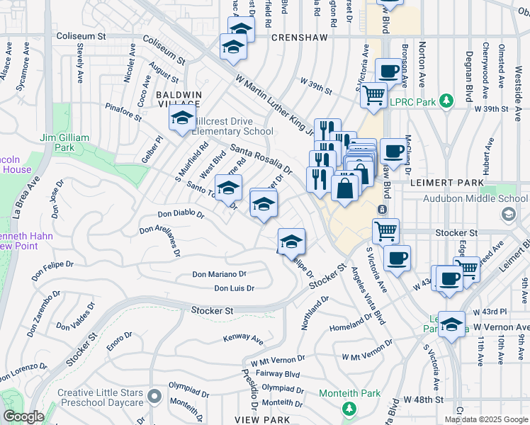 map of restaurants, bars, coffee shops, grocery stores, and more near 4183 Marlton Avenue in Los Angeles