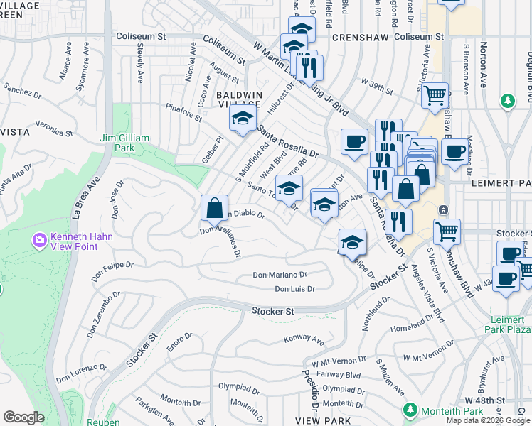 map of restaurants, bars, coffee shops, grocery stores, and more near 4113 Don Diablo Drive in Los Angeles