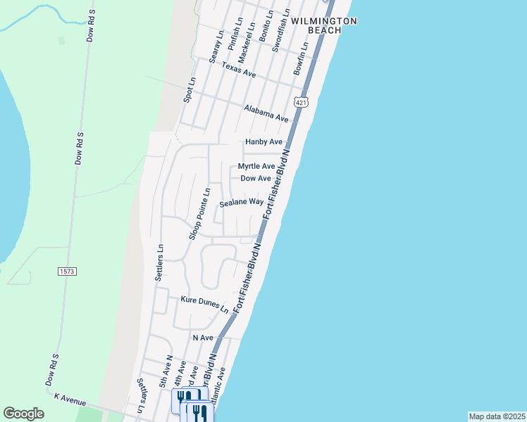 map of restaurants, bars, coffee shops, grocery stores, and more near 741 Fort Fisher Boulevard North in Kure Beach