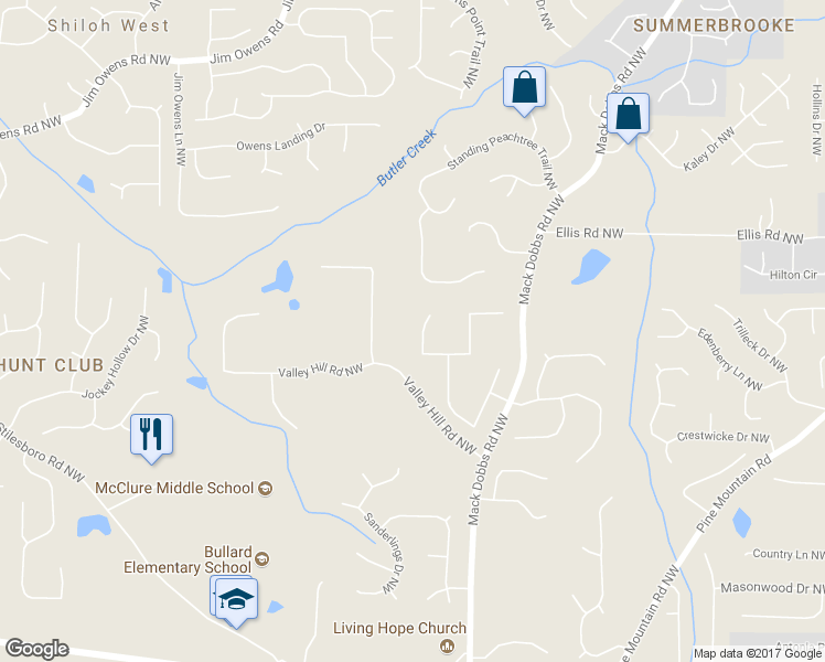 map of restaurants, bars, coffee shops, grocery stores, and more near 3243 Chippewa Run Northwest in Kennesaw