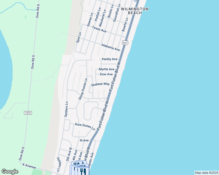map of restaurants, bars, coffee shops, grocery stores, and more near 741 Fort Fisher Boulevard North in Kure Beach