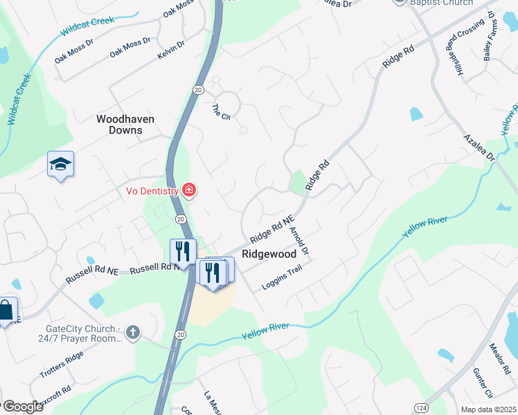 map of restaurants, bars, coffee shops, grocery stores, and more near 1572 Teal Drive in Lawrenceville