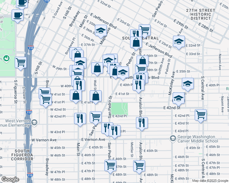 map of restaurants, bars, coffee shops, grocery stores, and more near 4076 1/2 San Pedro Street in Los Angeles