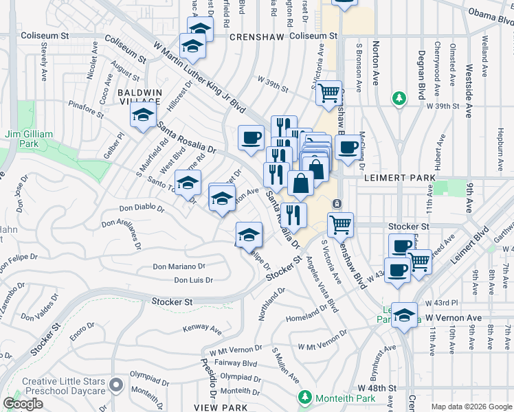 map of restaurants, bars, coffee shops, grocery stores, and more near 4147 Lockland Place in Los Angeles