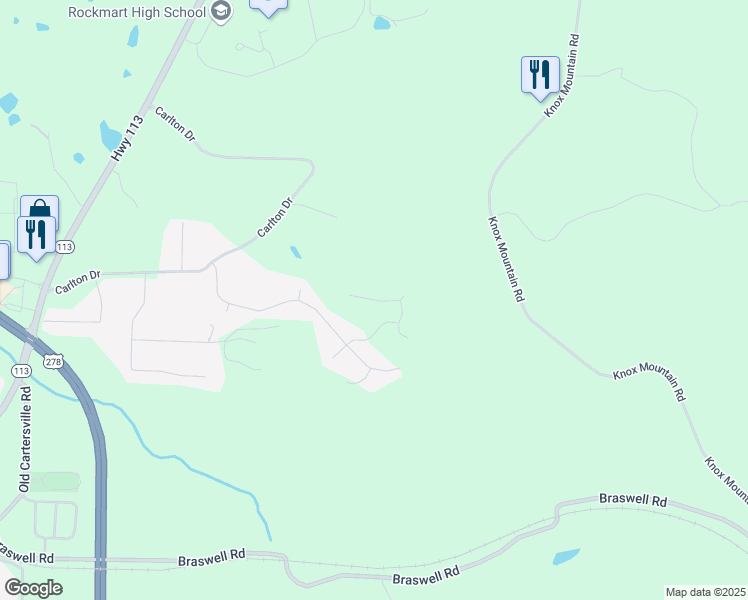 map of restaurants, bars, coffee shops, grocery stores, and more near Blue Jay Drive in Rockmart