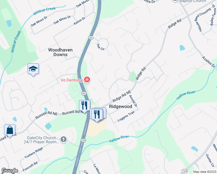 map of restaurants, bars, coffee shops, grocery stores, and more near 1603 Pinder Point Drive in Lawrenceville