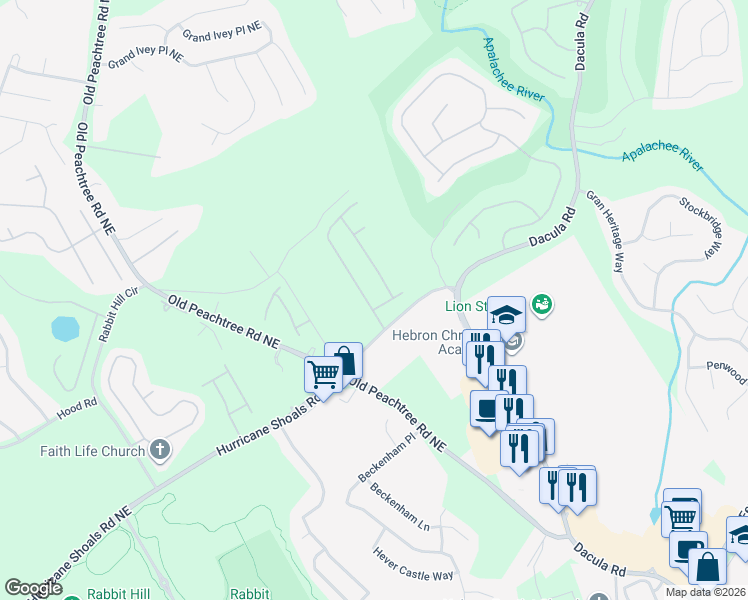 map of restaurants, bars, coffee shops, grocery stores, and more near 661 Valla Crucis Lane in Dacula