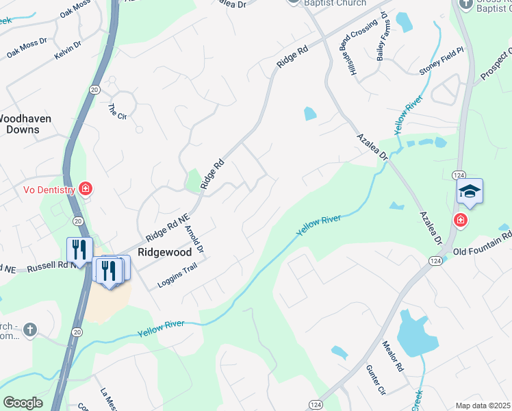 map of restaurants, bars, coffee shops, grocery stores, and more near 1532 Park Hollow Lane Northeast in Lawrenceville